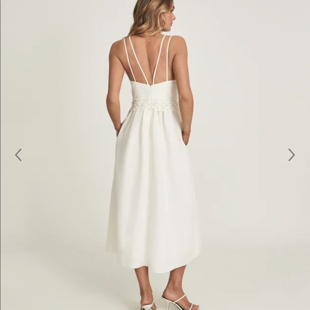 REISS Serena Lace Midi Dress NWT White Crochet Lace Empire Waist Wedding Guest - Picture 7 of 15